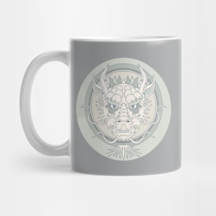 chinese dragon face in gray Mug